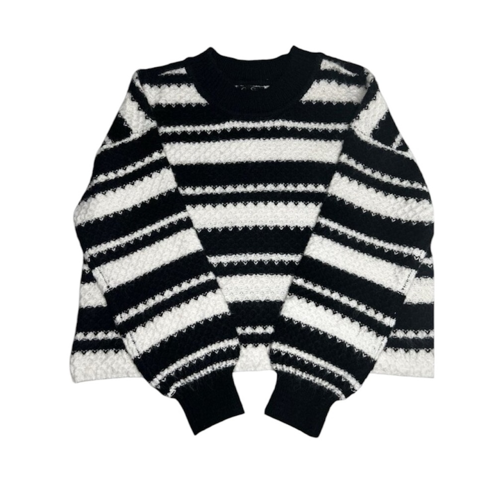 Jessica Simpson Croped Black & White Striped Textured Sweater Large